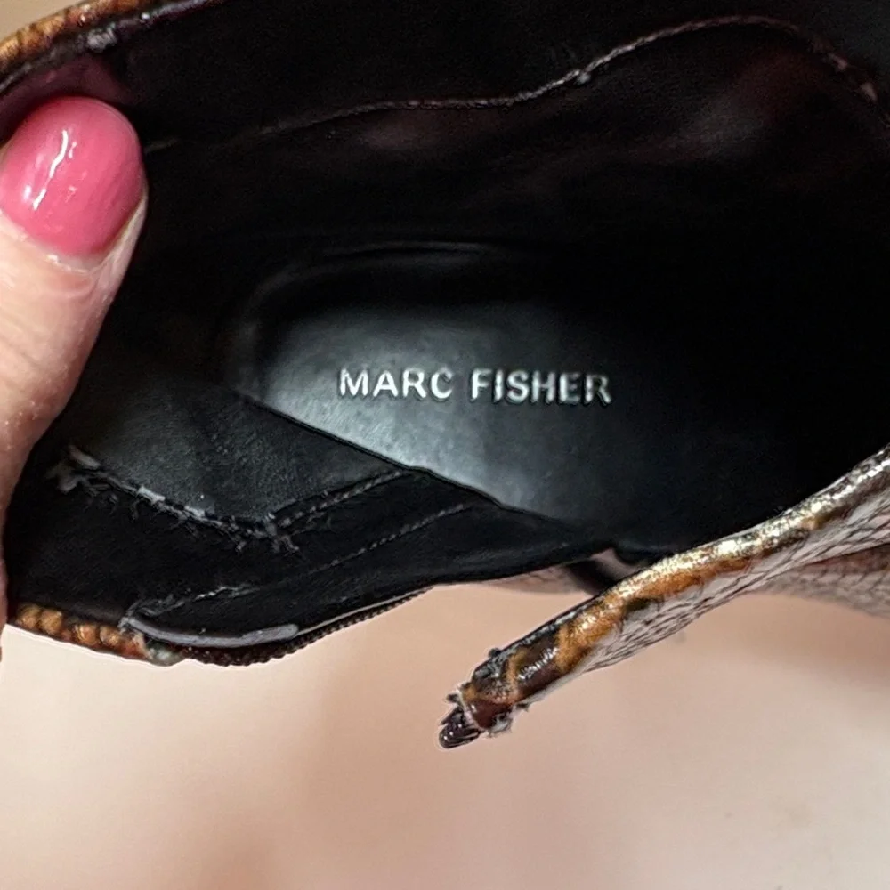 Marc Fisher Women's Snake-Print Pointed Toe Ankle Booties - Brown/Black